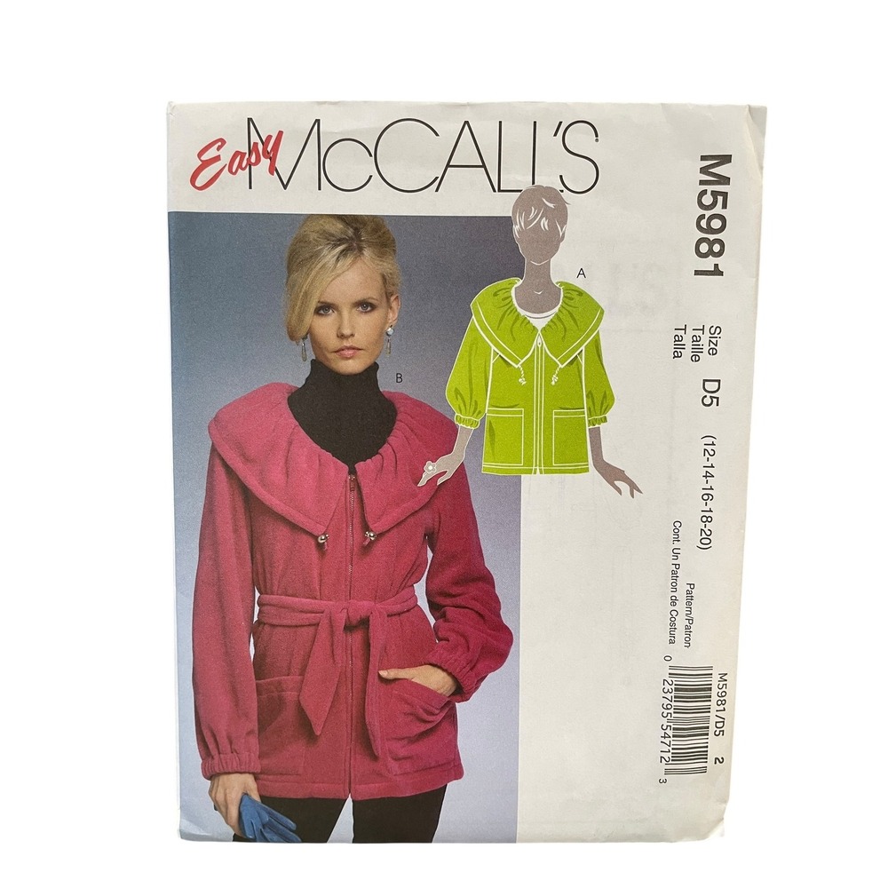 McCall's M5981 Jacket Sewing Pattern Women Size 12-20 Pink 80s Style Uncut